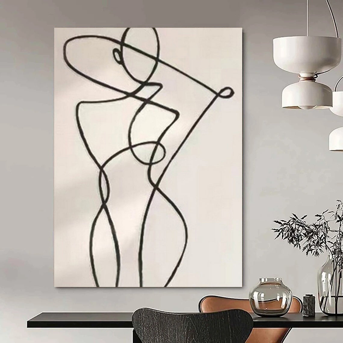“Black Line Abstract Figure” – Linear Abstract Art CT1148