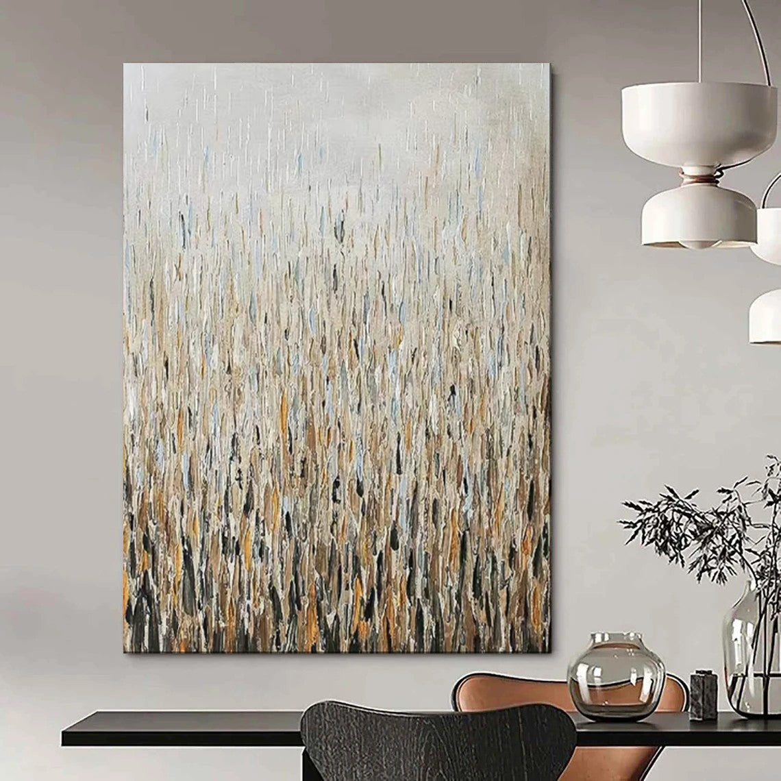 “Textured Reeds in Neutral Tones” - Impasto Abstract Landscape on Canvas CT1889