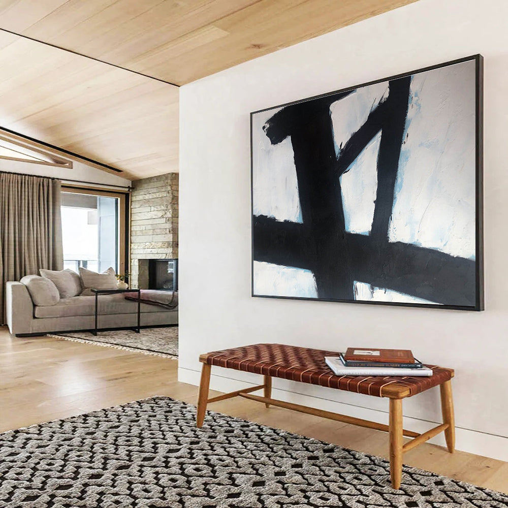 Black and White Geometric Cross Painting On Canvas DKH181