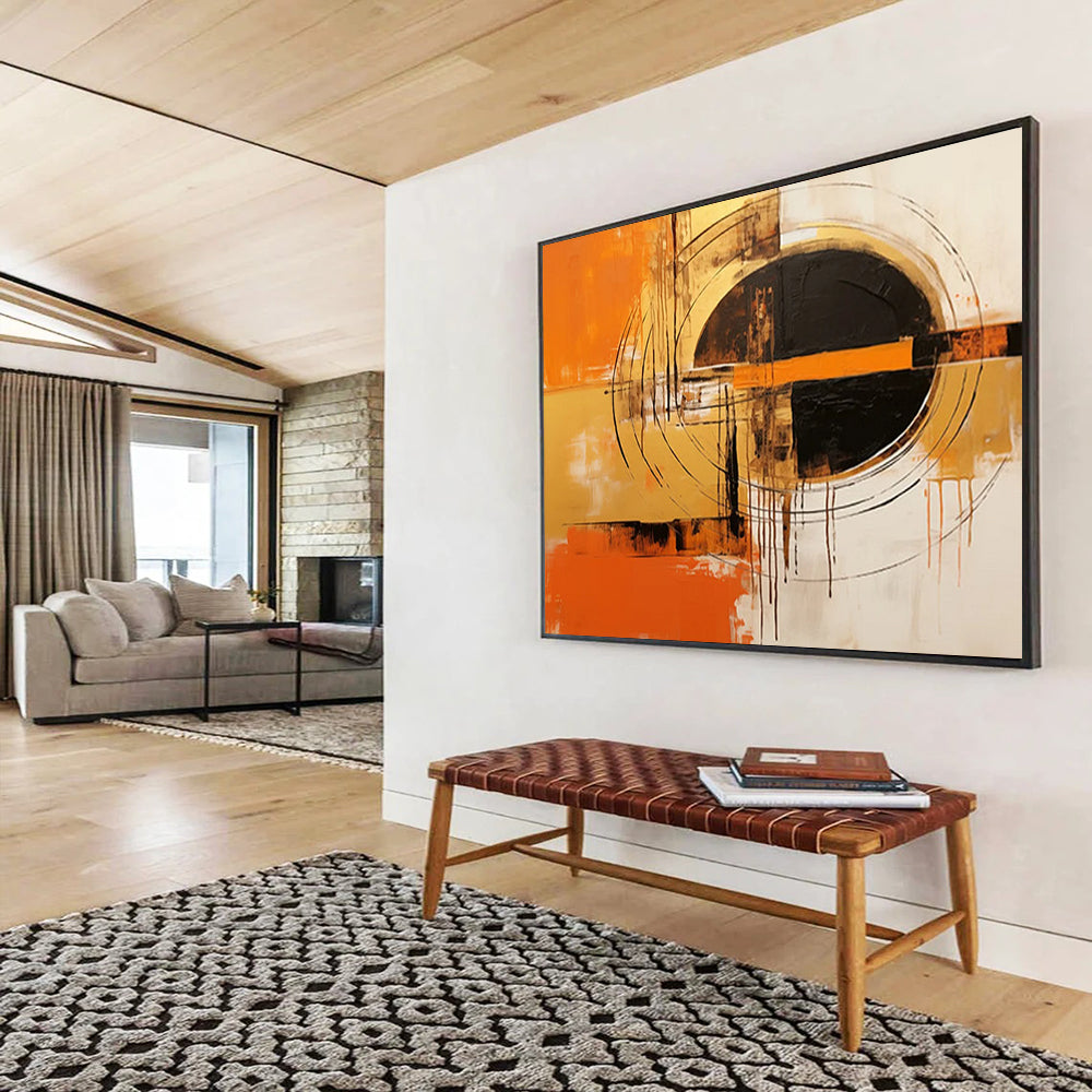 “Vibrant Orange And Black Abstraction” Abstract Painting On Canvas DLZ105