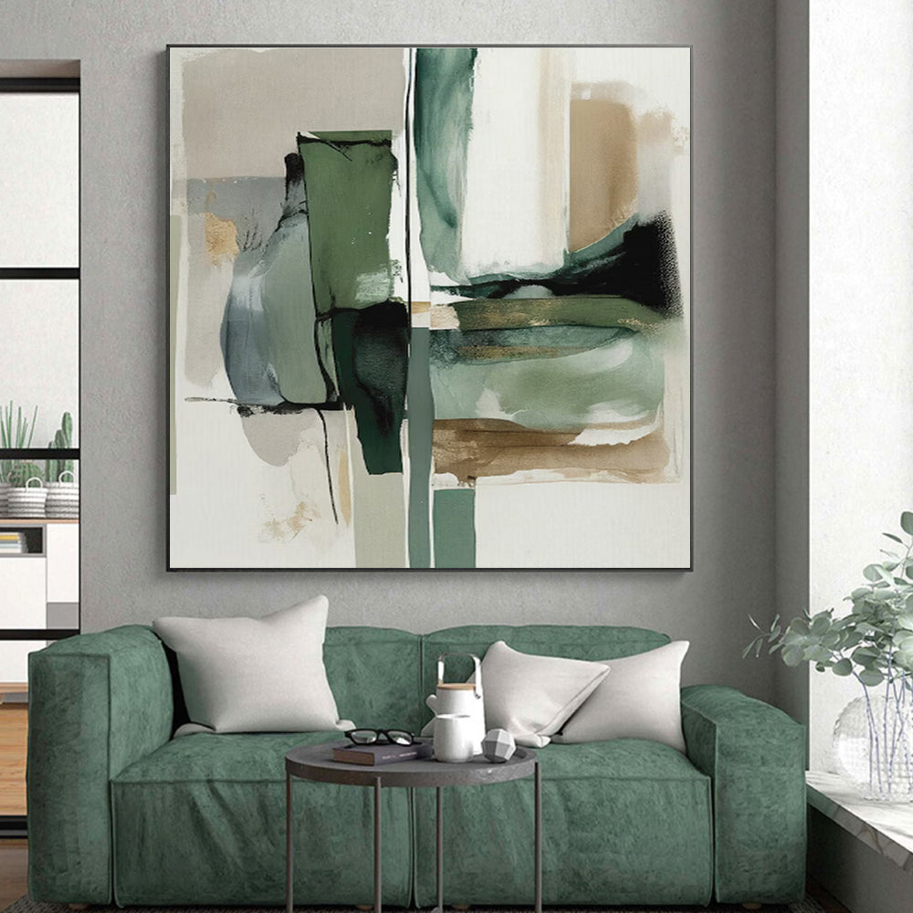 Muted Green, Blue & Brown Shapes, “Nature’s Rhythm” - Abstract Geometric Acrylic Painting CT0763