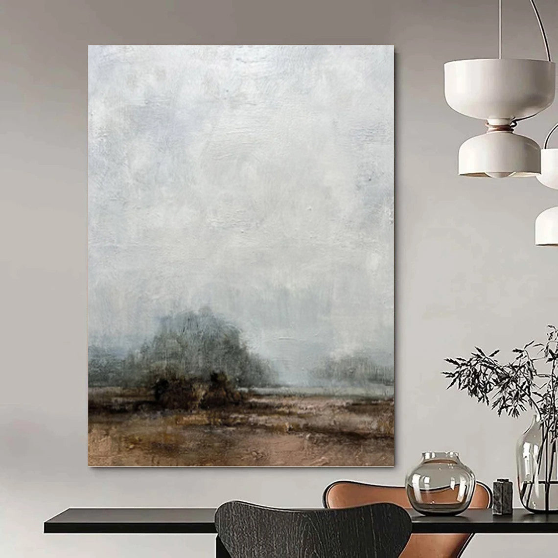 “Misty Horizons” - Gray & Brown Subtle Landscape Painting On Canvas DKH1510