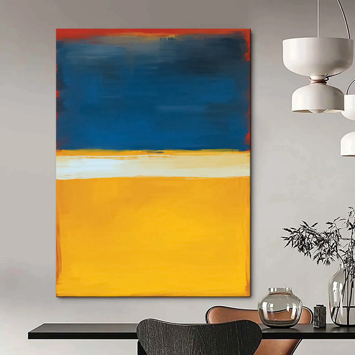 “Red - Blue - Gold Color Blocks” - Modernist Color Field Art CT1945