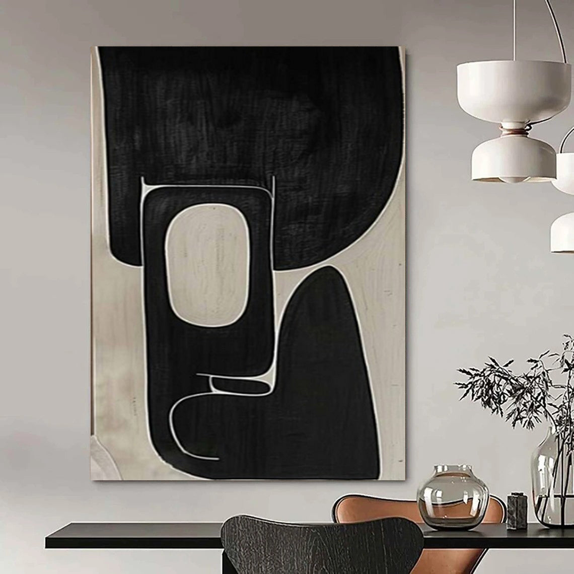 “Black - White Geometric Harmony” – Abstract Geometric Painting CT1074