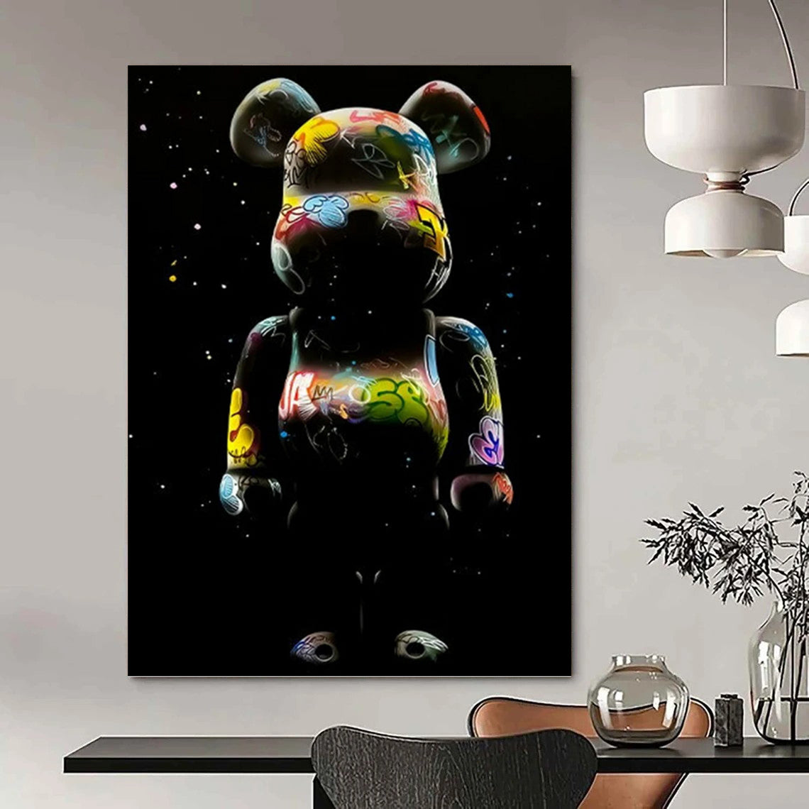 “Colorful Graffiti Bear” - Pop - Art Inspired Sculpture - Style Painting On Canvas DKH1619