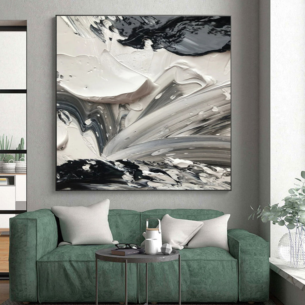 Dynamic Black - White - Gray Swirls, "Whirling Contrasts" - Abstract Acrylic Painting CT0713