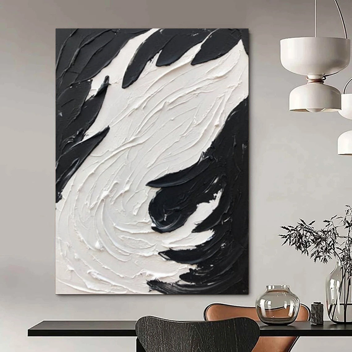 “Black, White Swirl ‘Tactile Tempest’” - Abstract Impasto Painting On Canvas DTP398