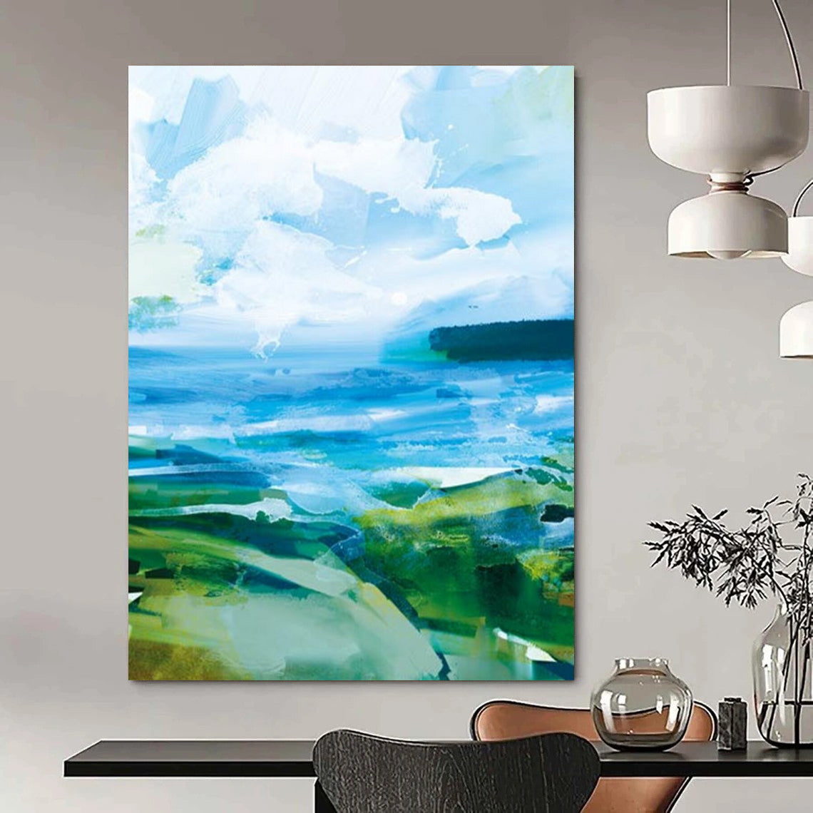 “Vibrant Blue - Green Abstract Landscape” - Abstract Expressionist Painting On Canvas DTP183
