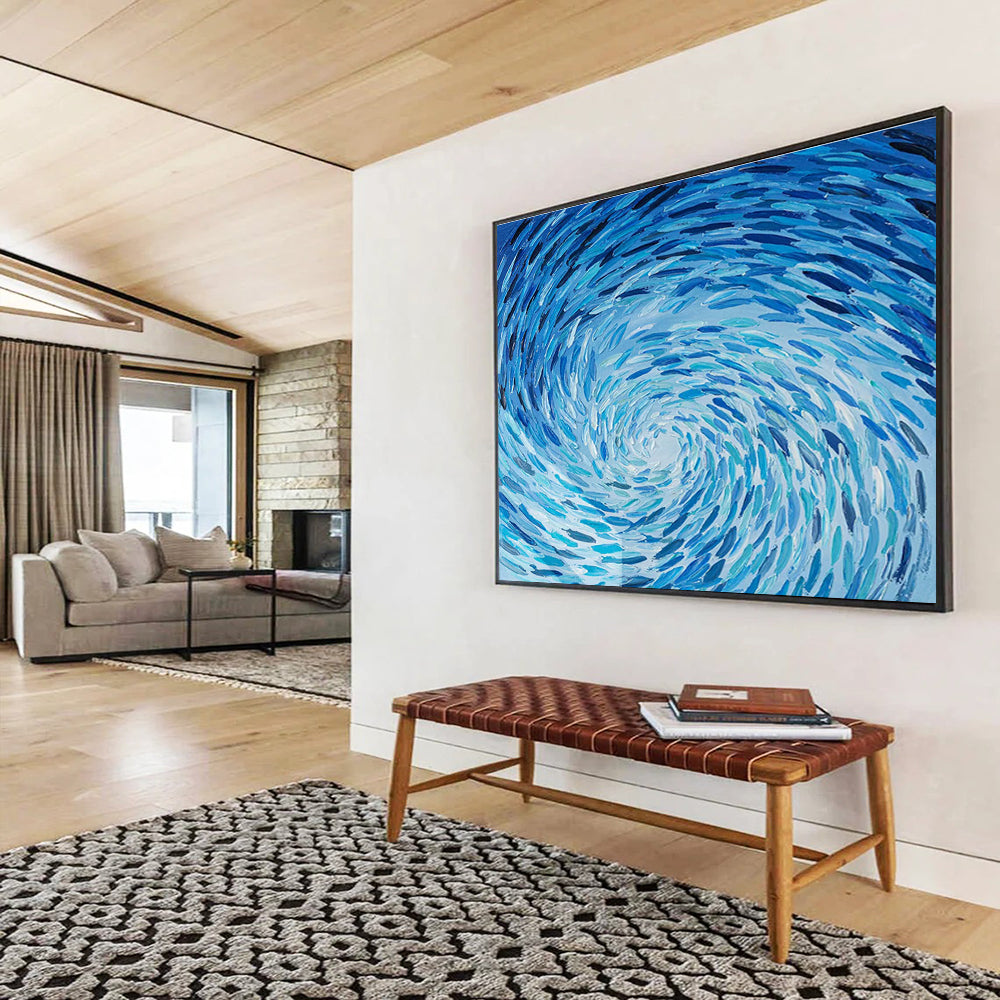 “Swirling Blue Vortex” - Dynamic Abstract Painting On Canvas DKH789