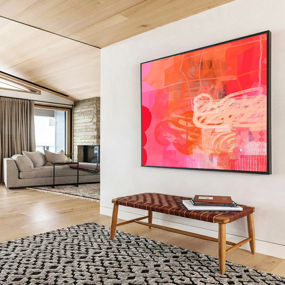 Pink and Orange Abstract - Bold Hues and Expressive Marks Painting On Canvas DKH067