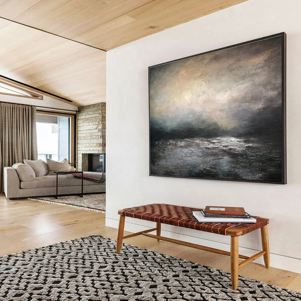 “Moody Gray - Toned Seascape” - Textured Landscape Painting On Canvas DKH781