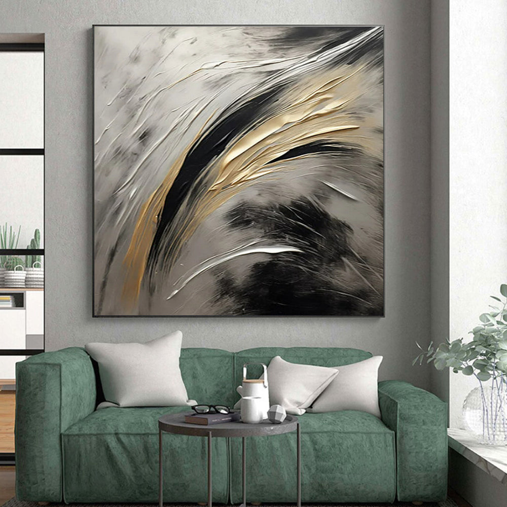 “Gray - Black - Gold Flowing Textures” ,Abstract Acrylic Painting CT0834