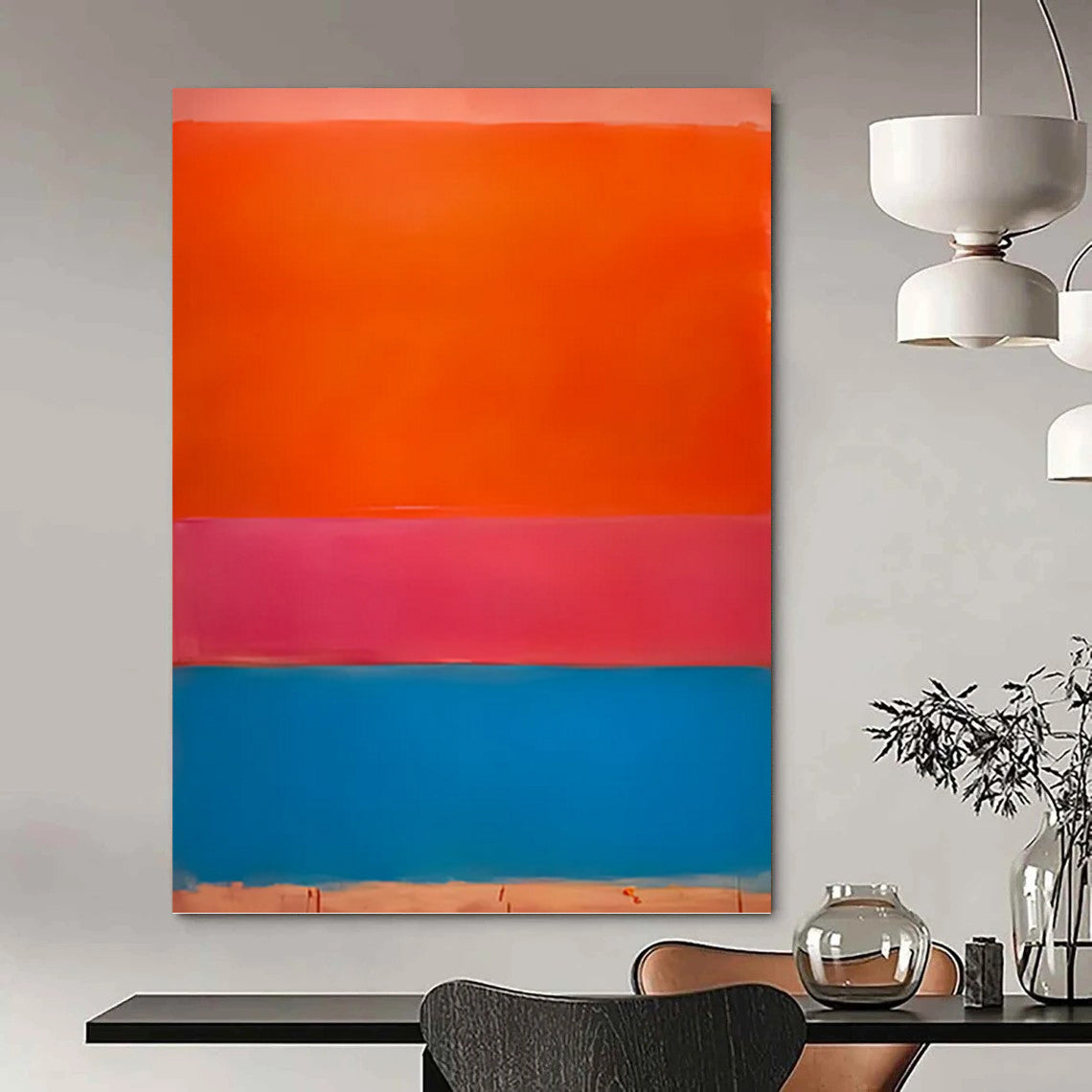 “Color Block Trio in Orange, Pink & Blue” - Classic Color Field Painting On Canvas DKH1604