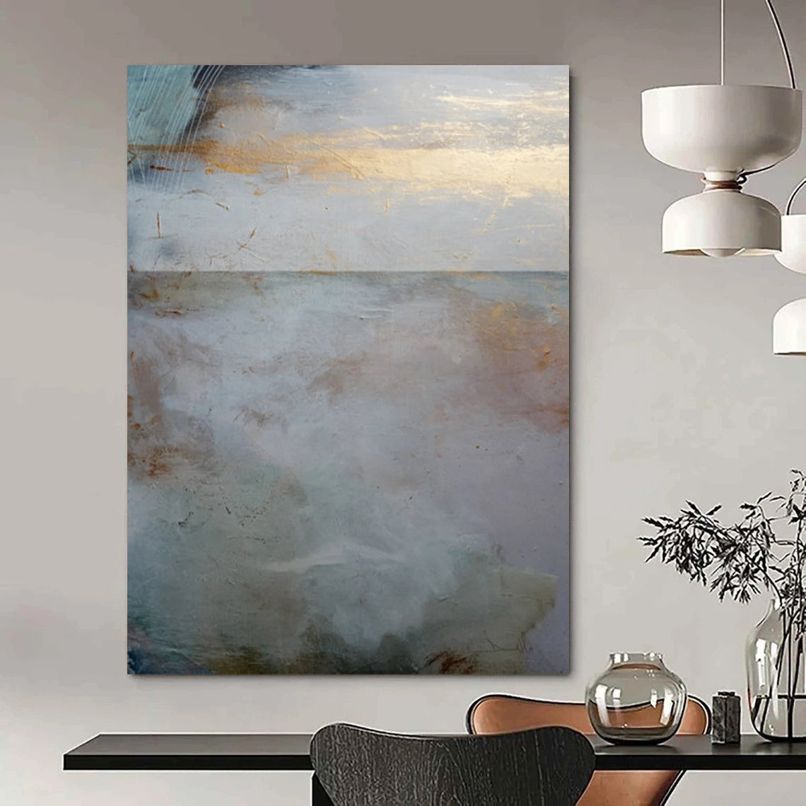 “Minimalist Coastal Horizon with Gold” - Abstract Landscape Painting On Canvas DTP173