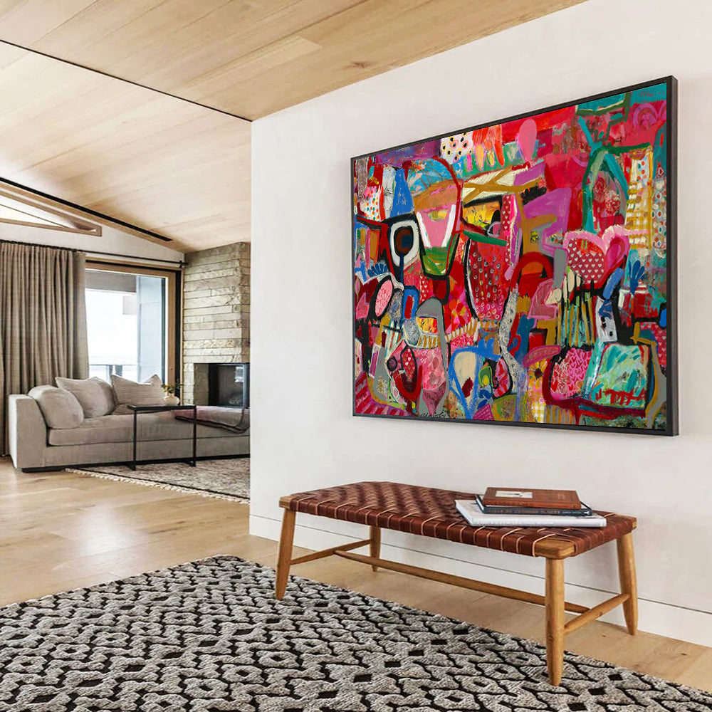 Pink - Dominant Abstract Shapes - Abstract Expressionist Painting On Canvas DLZ239