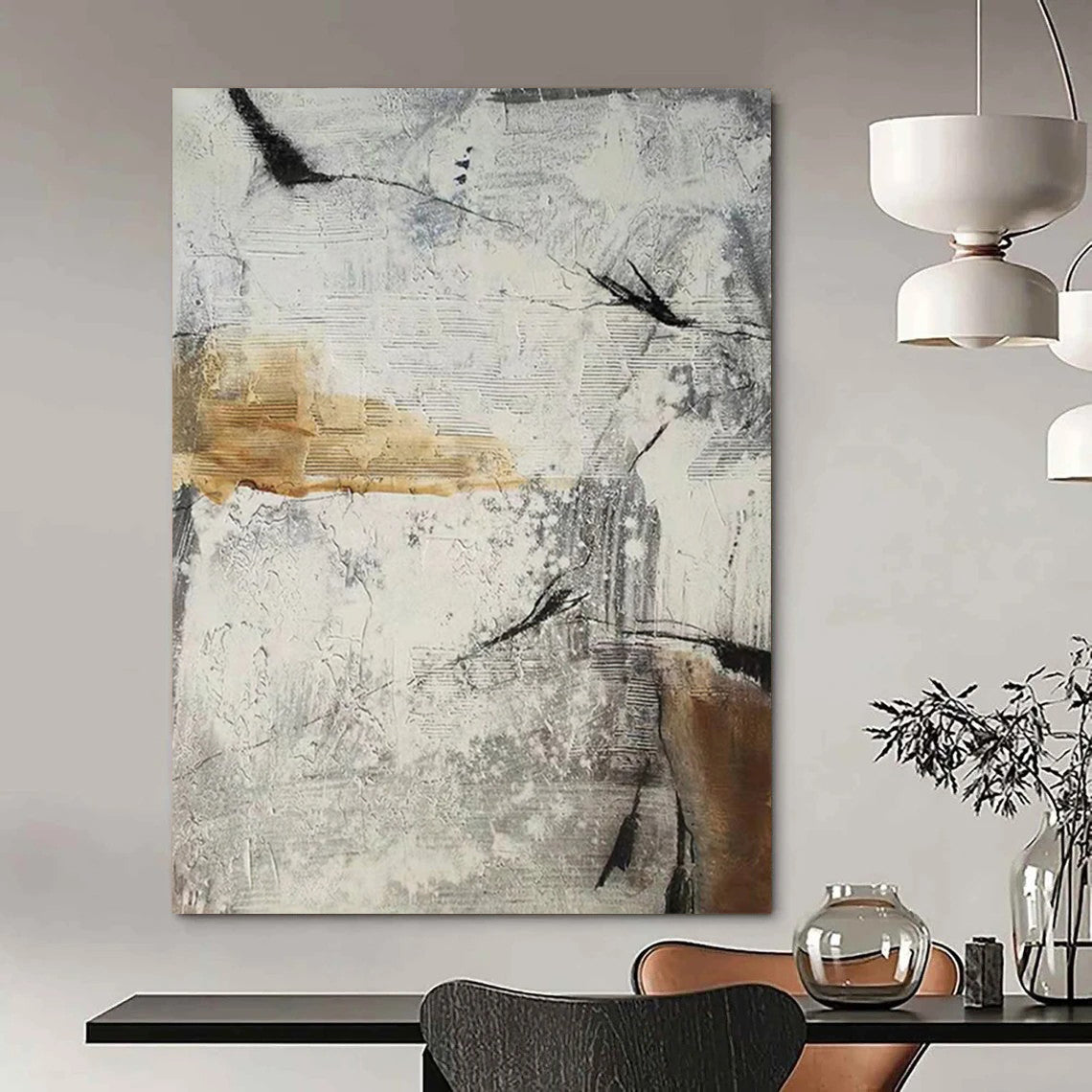 “Gray, White, Brown Textured Abstract ‘Urban Relic’” - Impasto Cityscape - Inspired Painting On Canvas DTP338