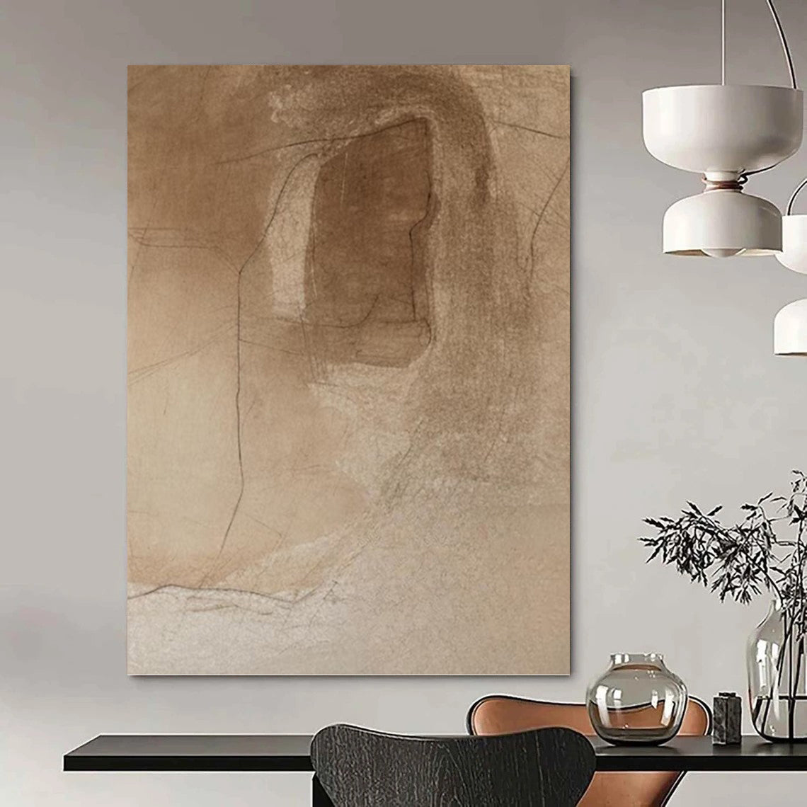 “Brown Sketchy Abstraction” - Minimalist Line Drawing Painting On Canvas DKH1659