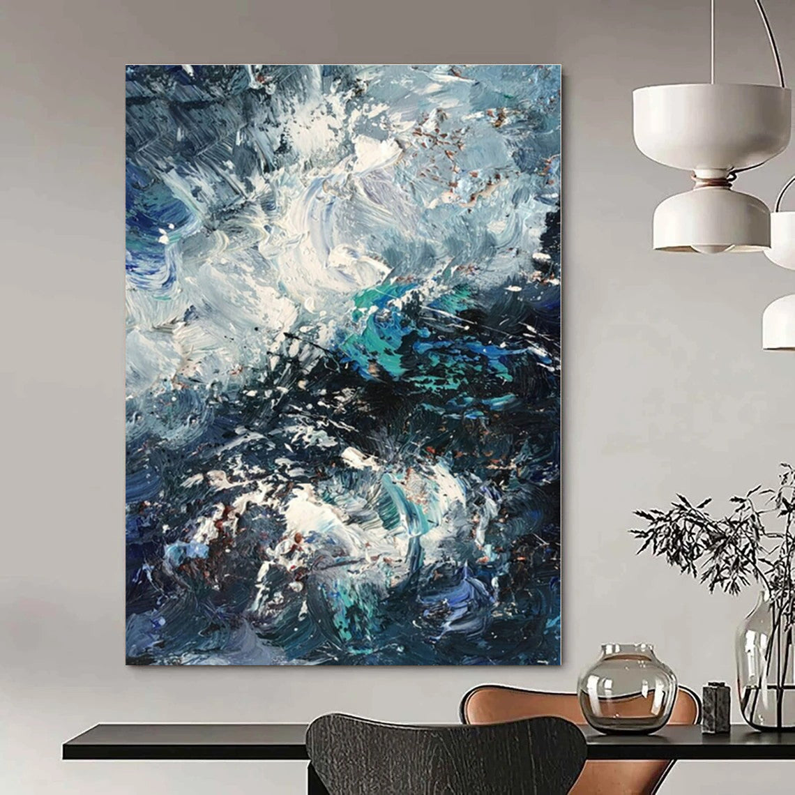 Dynamic Blue & White Textured Seascape - Impasto Seascape Acrylic On Canvas CT1352