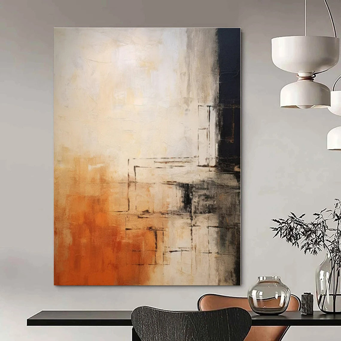 Warm Tones with Black Lines - Abstract Geometric Acrylic On Canvas CT1335
