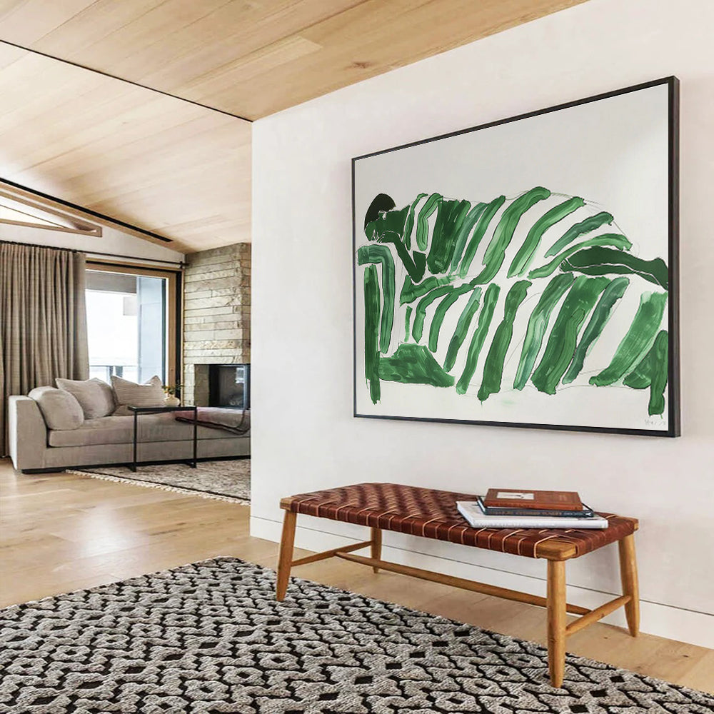 Green - Clad Figure on Sofa Minimalist Painting On Canvas DKH227