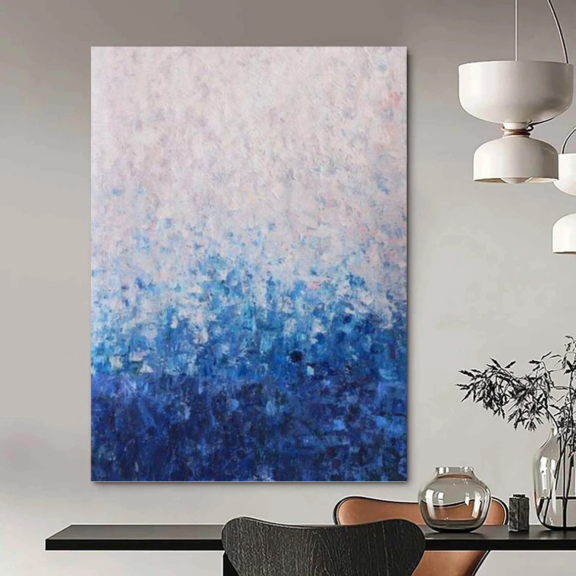 Blue and White Gradient Abstract - Minimalist Abstract Painting On Canvas DKH1350