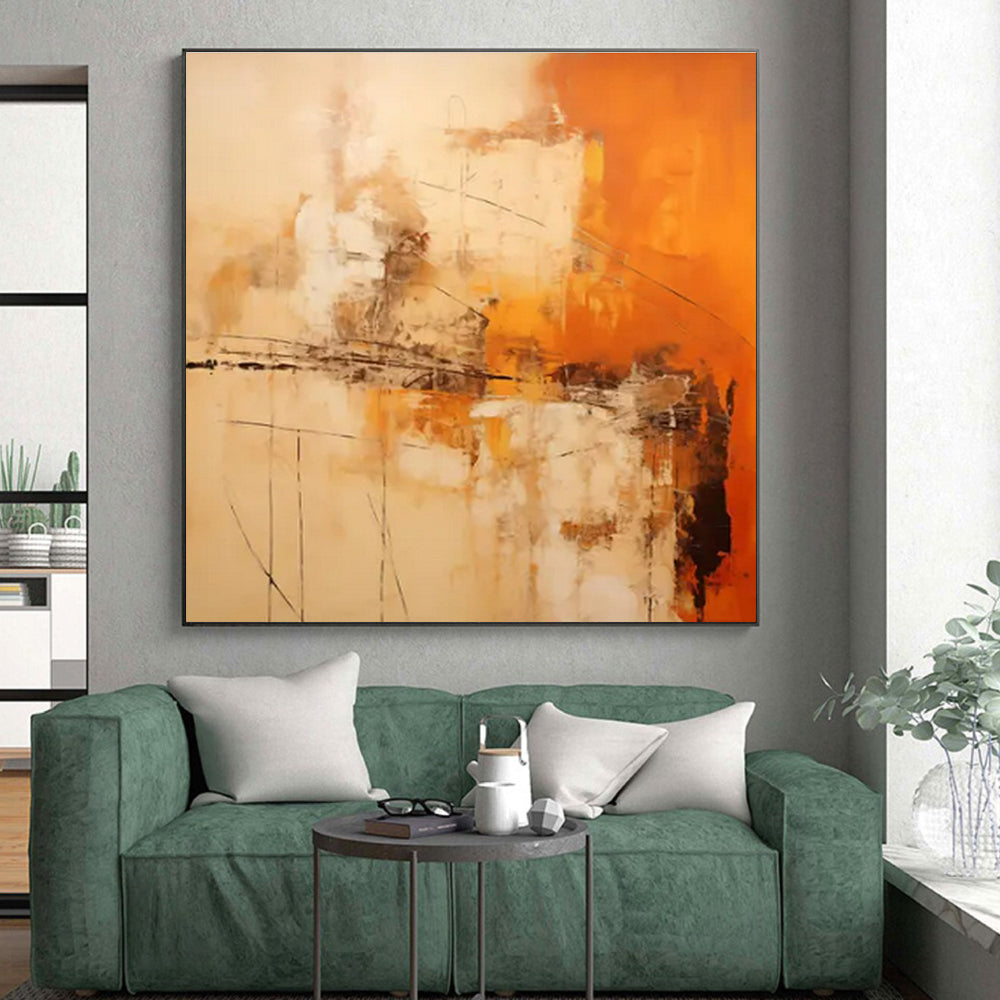 “Beige - Orange - Gray Abstract Lines” ,Abstract Acrylic Painting CT0850