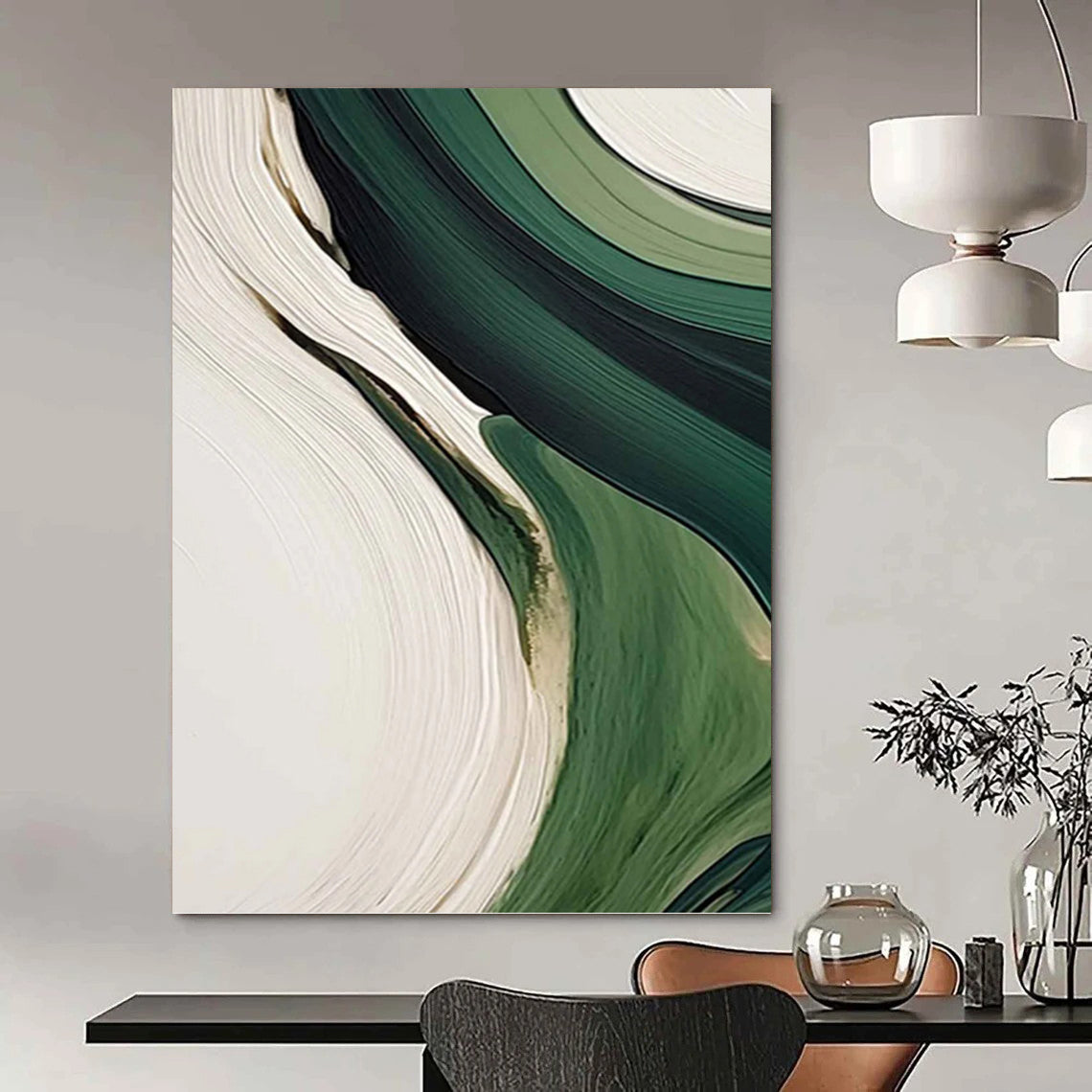 Fluid Green and White Abstract - Abstract Painting On Canvas DKH1468