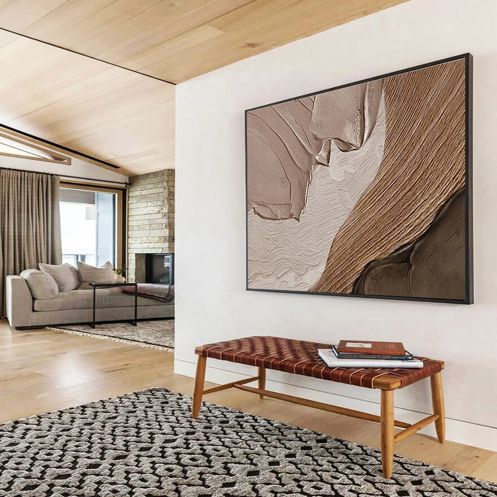 “Brown - Beige Textured Abstraction” Minimalist Impasto Painting On Canvas DKH467