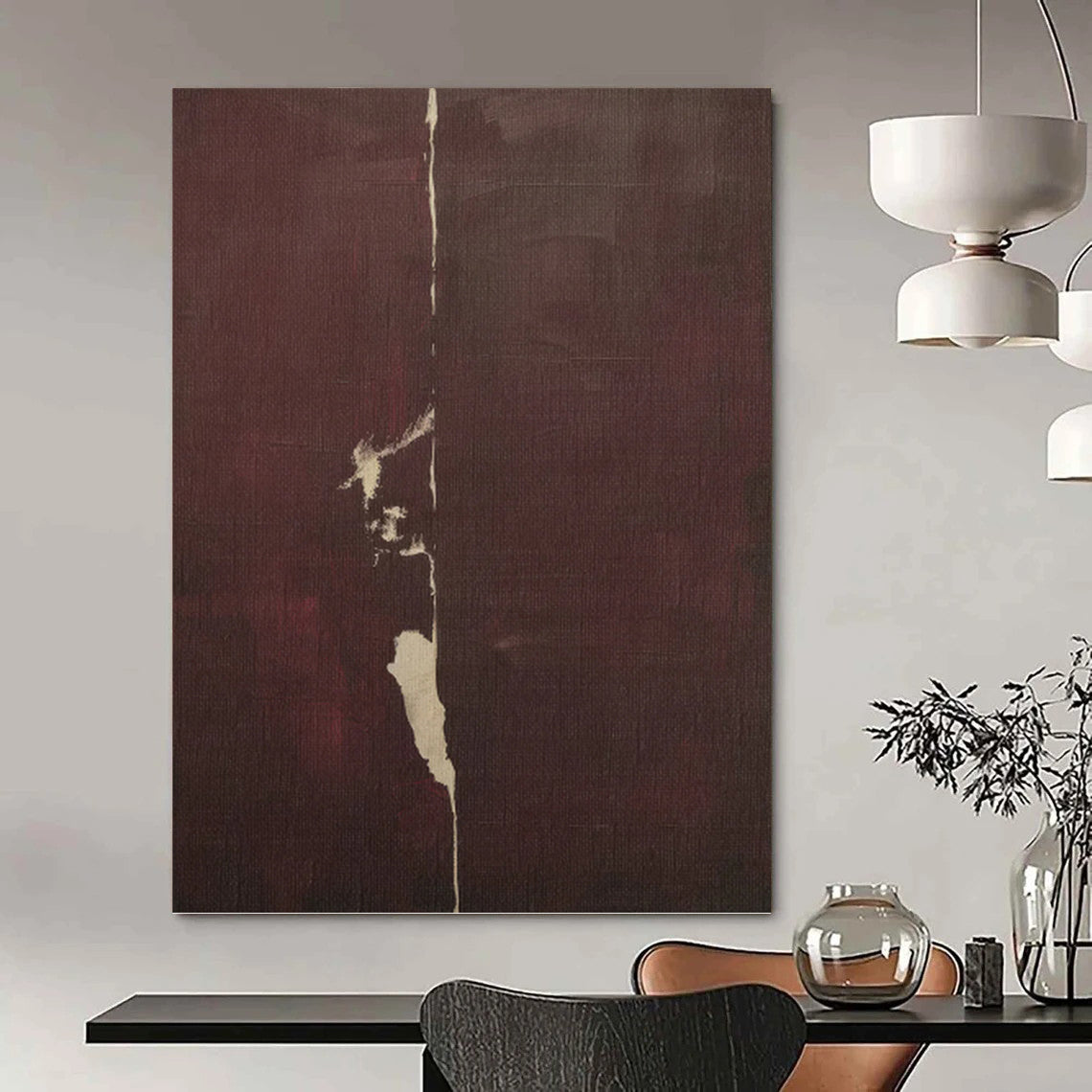 Deep Burgundy & Cream - Subtle Split Painting On Canvas DKH1149