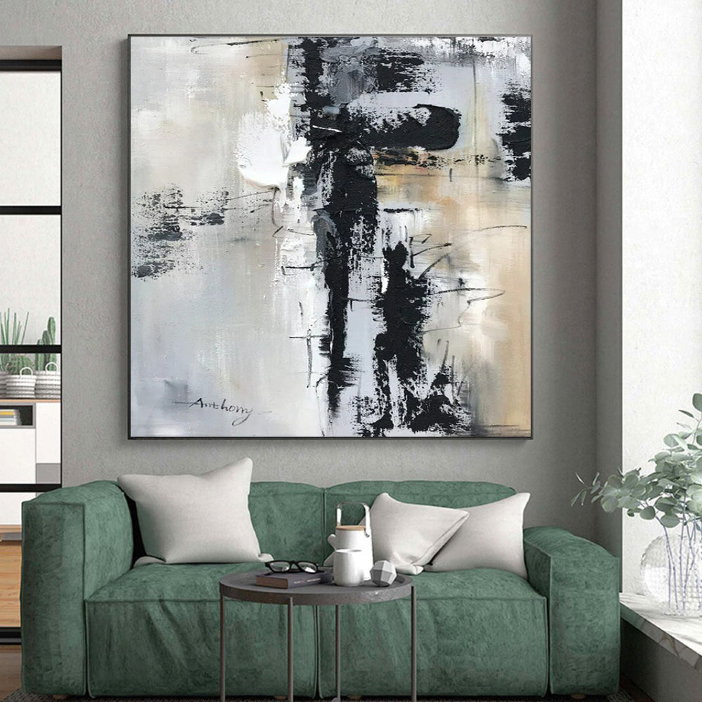 “Black - White - Gray Textured Abstraction” ,Abstract Acrylic Painting CT0799