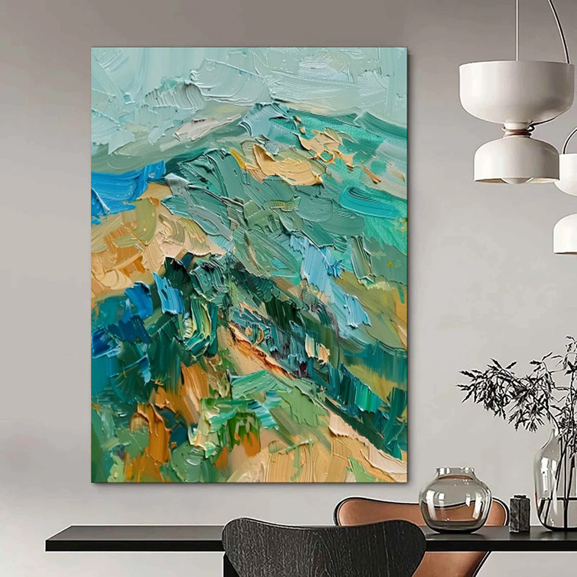 “Textured Blues and Greens Abstract” - Impasto Landscape Art CT1938