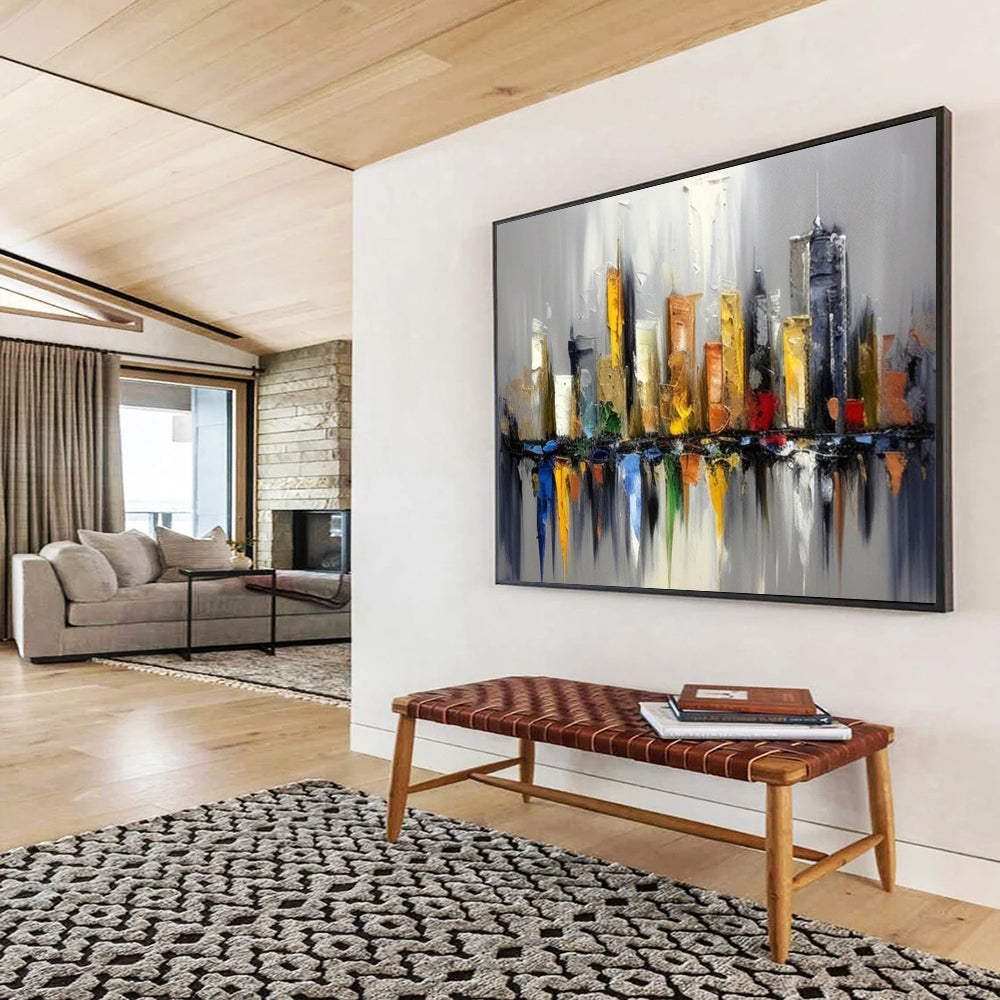 “Colorful Cityscape Reflection” Cityscape Painting On Canvas DLZ067