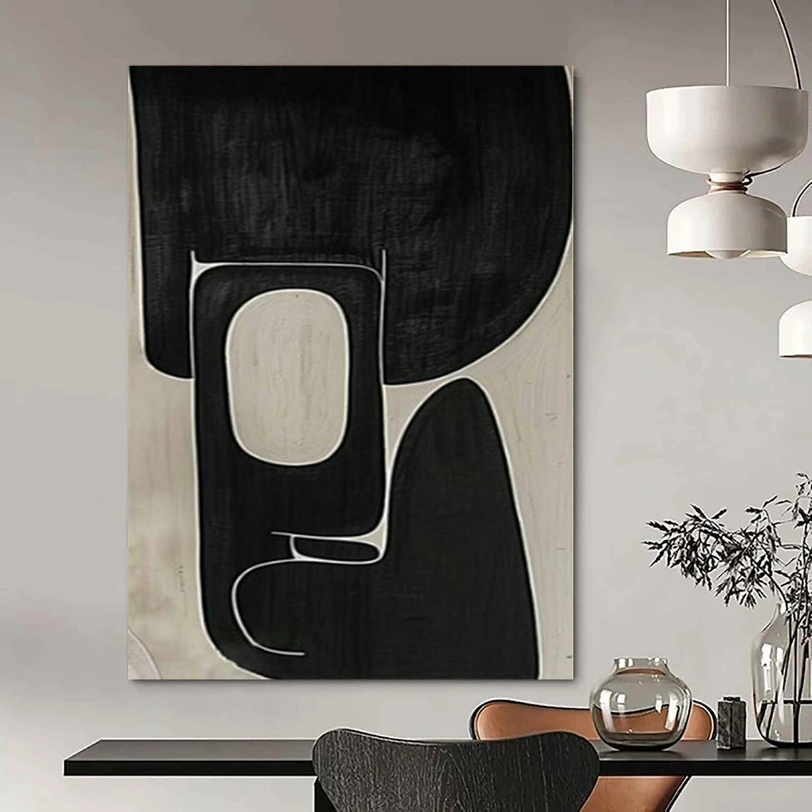 “Intricate Black - White Geometric Forms” – Abstract Geometric Painting CT1107