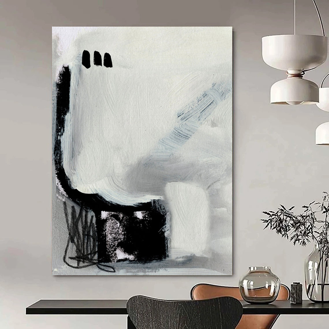 “Abstract Black and Gray Forms” - Black, Gray, and White Abstract Painting On Canvas DTP205