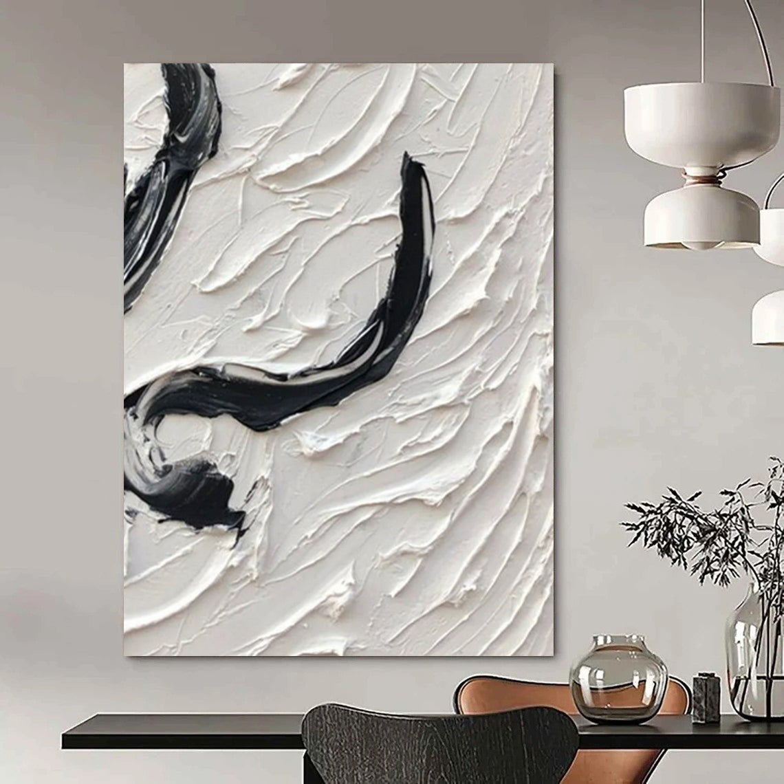 “Black, White Swirl ‘Expressive Whirl’” - Abstract Impasto Painting On Canvas DTP400