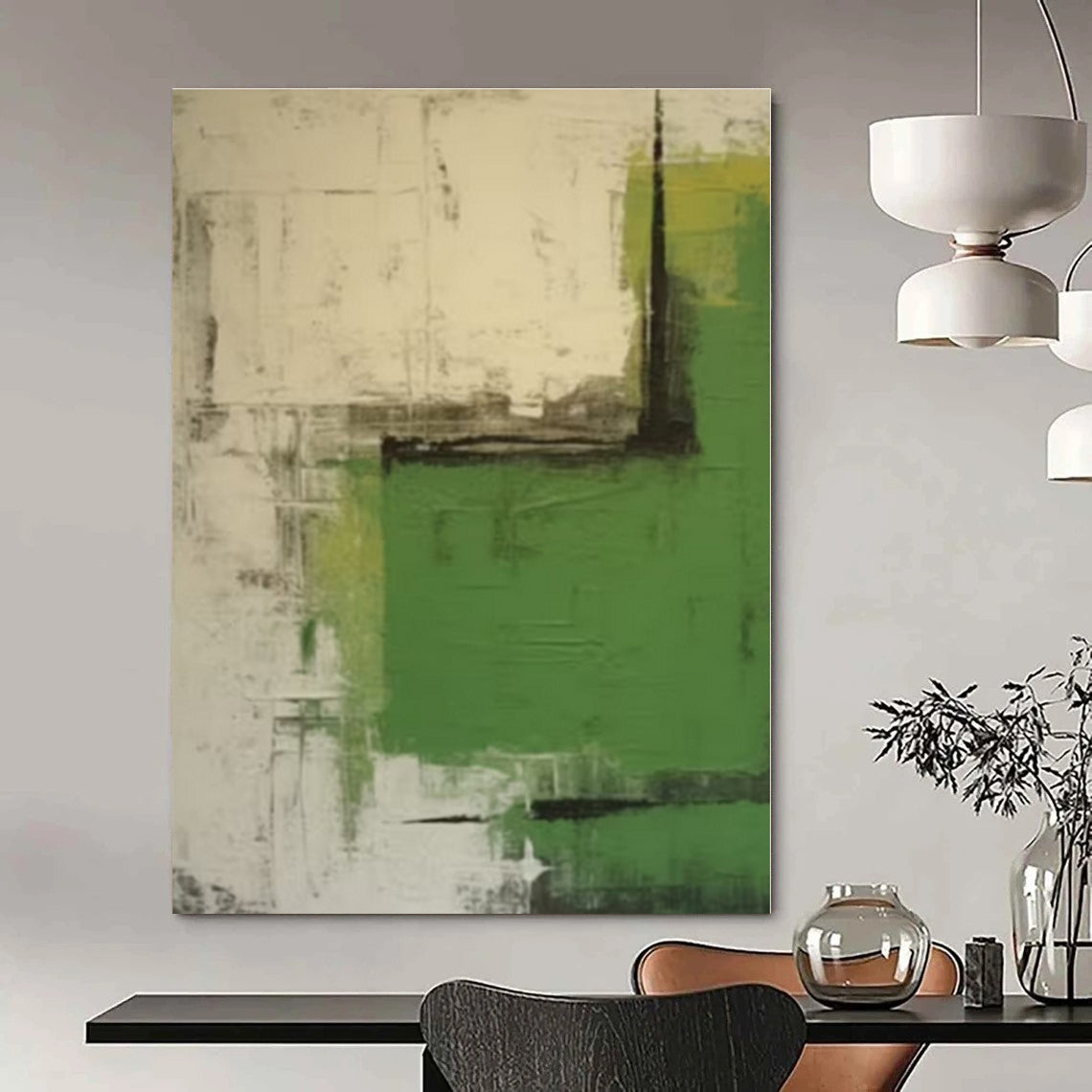 Green, Grey & Black Geometric - Abstract Geometric Acrylic On Canvas CT1297