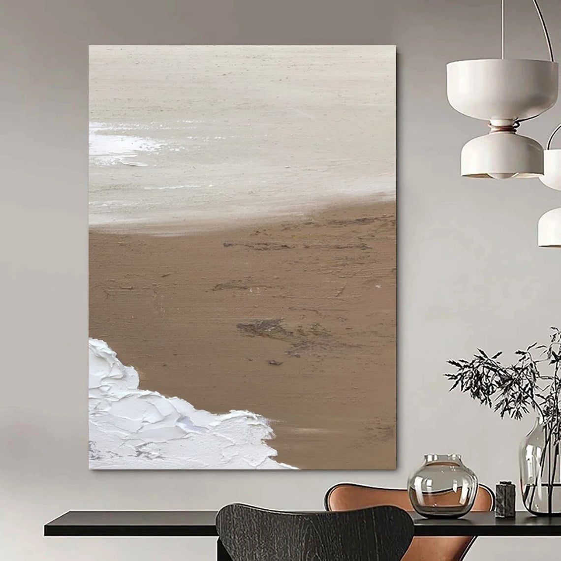 “Beige, White Textured Coast ‘Sunlit Serenity’” - Impasto Abstract Painting On Canvas DTP375