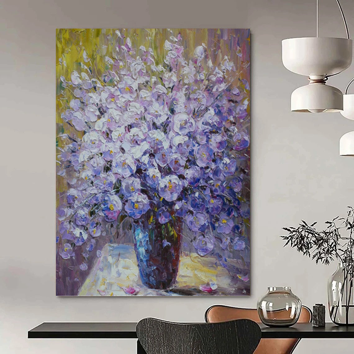 Lilac and Purple Floral Bouquet - Impressionistic Flower Painting On Canvas DKH1346
