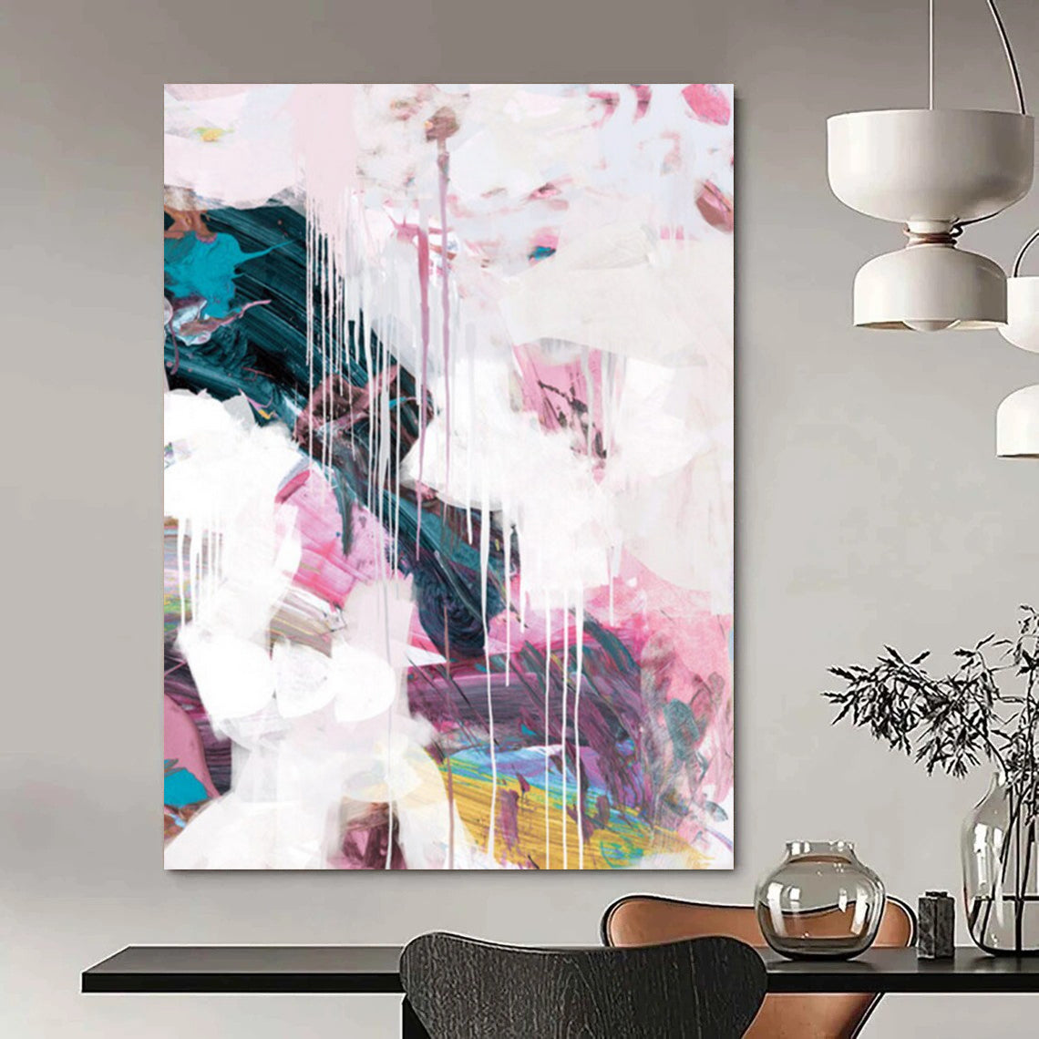 “Pink and White Dripping Dream” - Soft - Toned Dripping Abstract Painting On Canvas DTP192