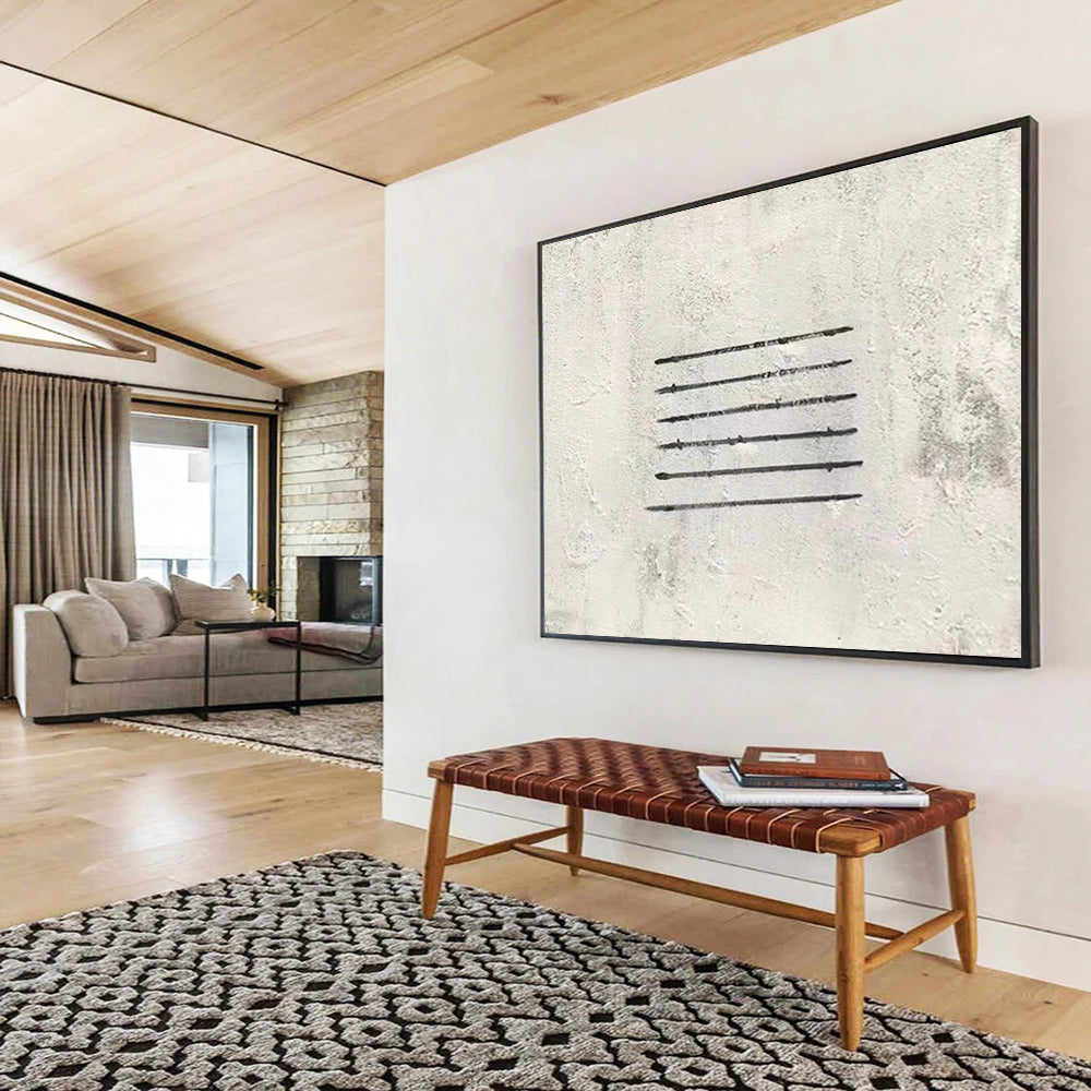 “Linear Simplicity in Gray” - Gray & Black Minimalist Abstract Painting On Canvas DLZ262