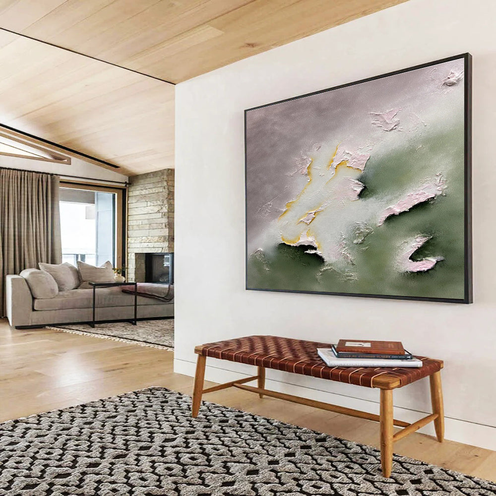 Pastel Textured Clouds - Gray, Green & Yellow Abstract Painting On Canvas DKH918