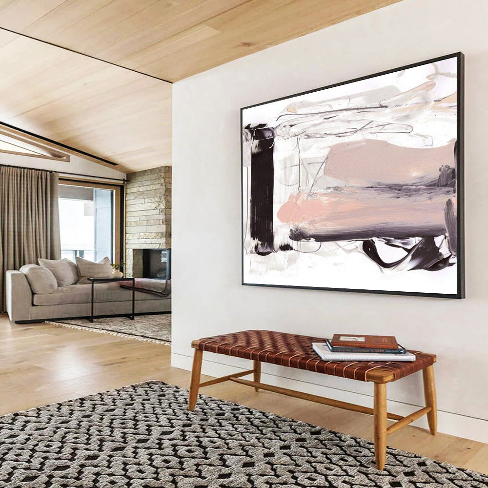 “Black - White - Blush Abstract” Minimalist Abstract Painting On Canvas DLZ143
