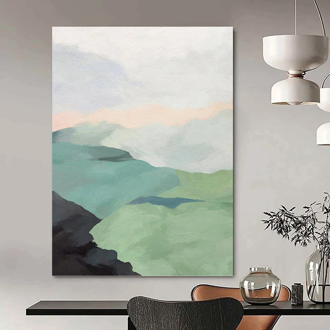 Minimalist Mountainscape in Soft Pastels - Landscape Painting On Canvas DKH1445