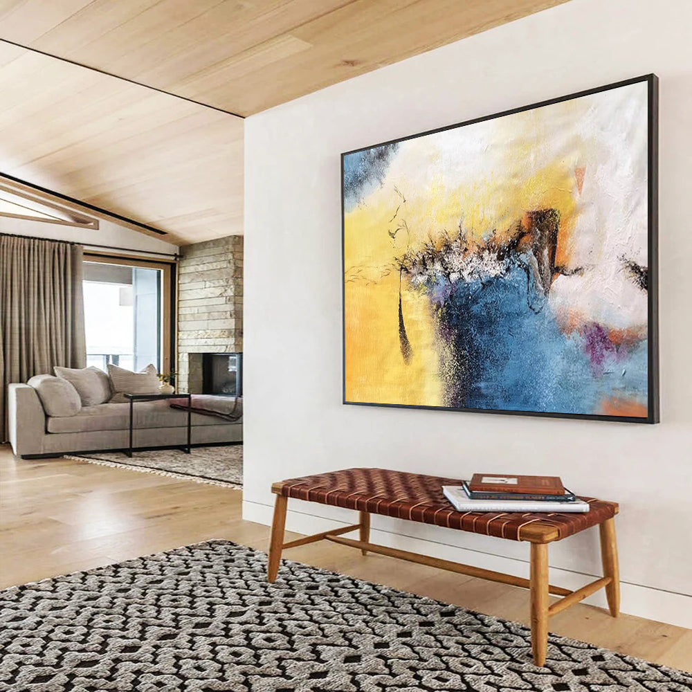 “Yellow - Blue Abstract Fusion” Abstract Expressionist Painting On Canvas DLZ156