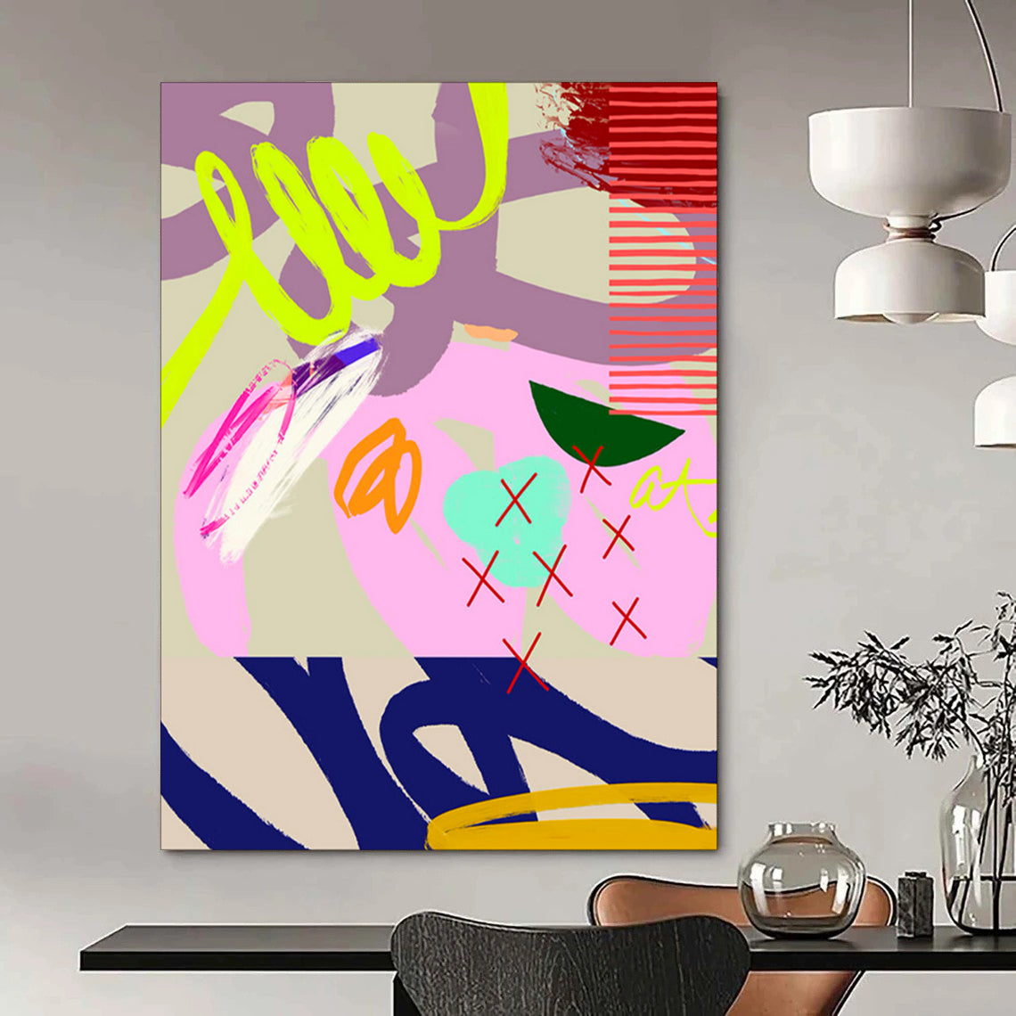 Neon, Pink, Purple, Bold Strokes - "Neon Doodle Dream" - Abstract Expressionist Painting CT1842
