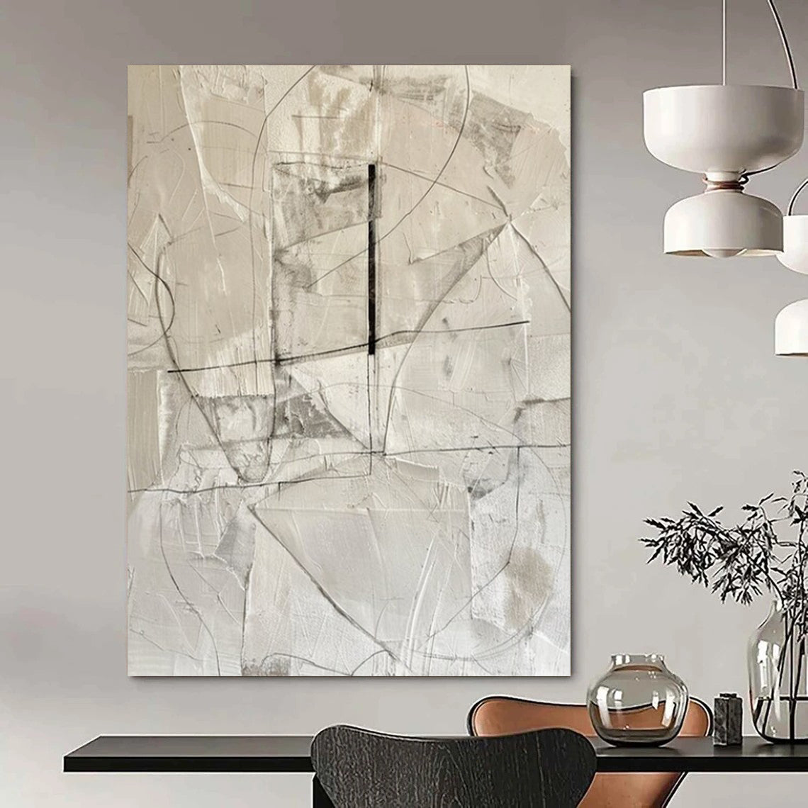 “Monochrome Geometric Lines” - Abstract Minimalist Painting On Canvas DTP001