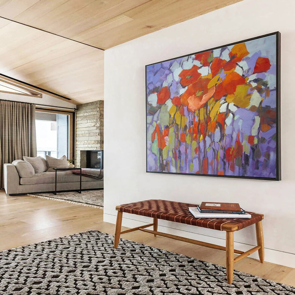 “Colorful Poppy Abstraction” - Vibrant Botanical Painting On Canvas DKH853
