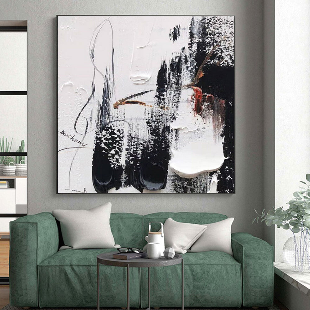 “Black - White - Red - Gray Expressive Strokes” ,Abstract Acrylic Painting CT0793