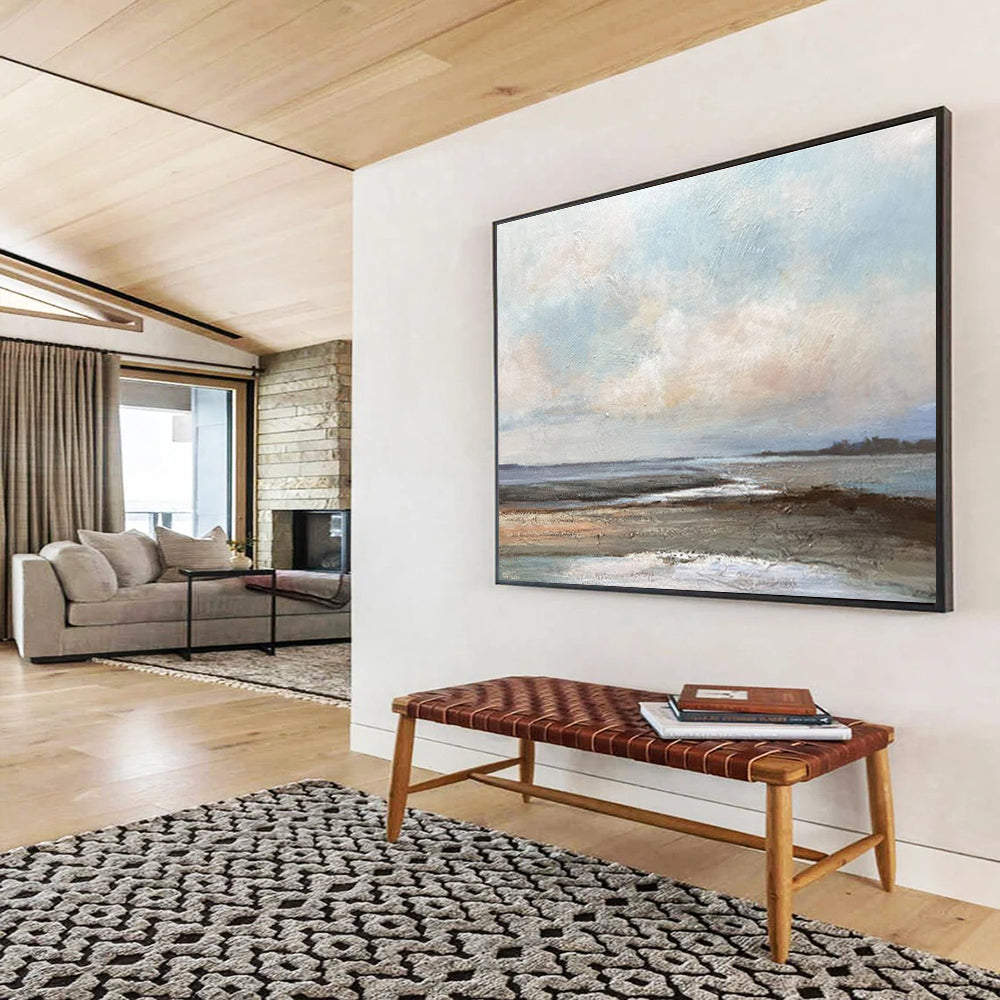 “Soft Coastal Hues” - Blue, Gray, Brown Impressionistic Seascape Painting On Canvas DKH755