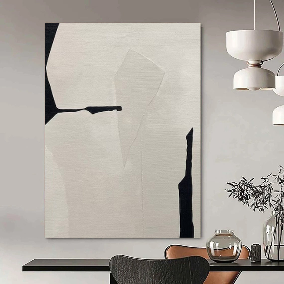 “Black & White Geometry 1” - Minimalist Abstract Painting On Canvas CT2248
